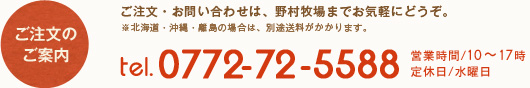 手作りアイスのご注文のご案内は野村牧場　京都府京丹後市網野町小浜26-6　tel.0772-72-5588　営業時間/10～17時　定休日/水曜日